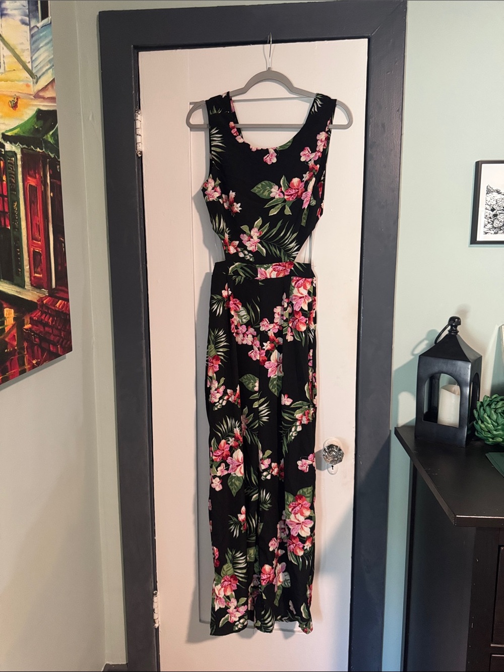 Black Tropical Floral Sleeveless Jumpsuit